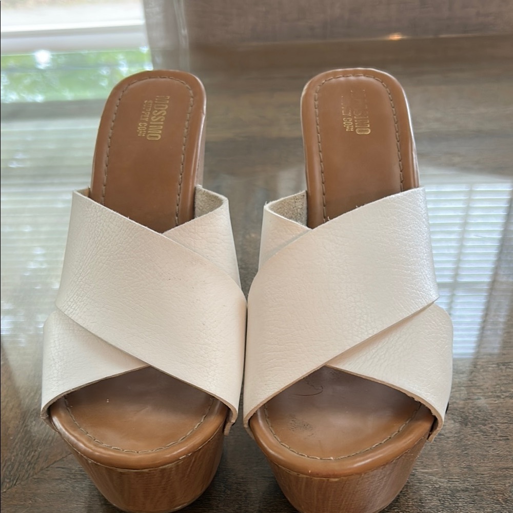 Mossimo Supply Co. White and Brown Mules with Platform Sole